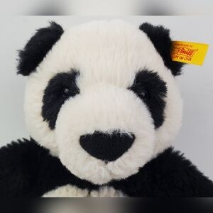 Steiff Ming Panda 8" Soft Plush Stuffed Animal Button Tag 075643 - EUC